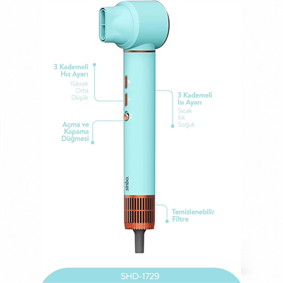 Mavi Air Brush 5in1=bukle-hacimle-düzleştir-2-fırça Saç Kurutma - Şekil Makinesi 1300w 3-kdm.hız Sıcaklık Shd-1729 Bx40