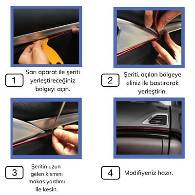 Mavi Araba Oto trim Dekorasyon Şeridi Kauçuk Elastik Kolay Kurulum 5 Metre Şerit Bant Bx40