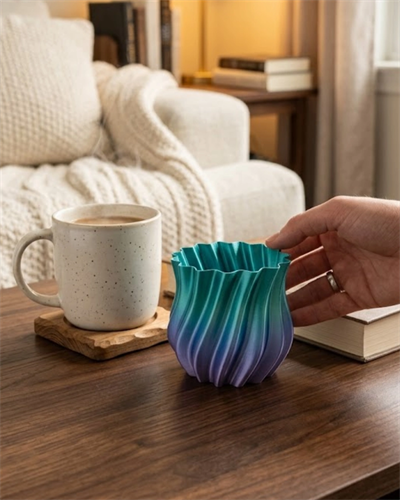 Mavi Degrade Kıvrımlı 3D Vazo Minimal Modern Ev Dekoru