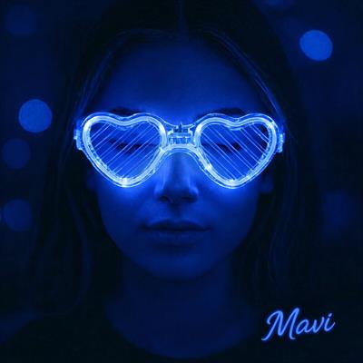Mavi LED Işıklı Kalp Gözlük – 3 Modlu Parti - Glow Gözlüğü (3936)