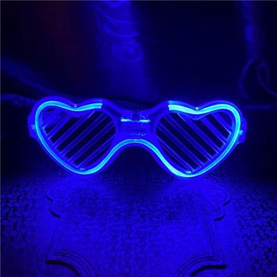 Mavi LED Işıklı Kalp Gözlük – 3 Modlu Parti - Glow Gözlüğü (3936)