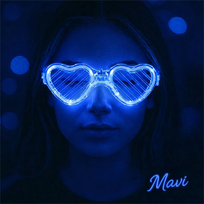 Mavi Led Işıklı Kalp Gözlük – 3 Modlu Parti & Glow Gözlüğü