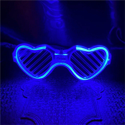 Mavi Led Işıklı Kalp Gözlük – 3 Modlu Parti & Glow Gözlüğü
