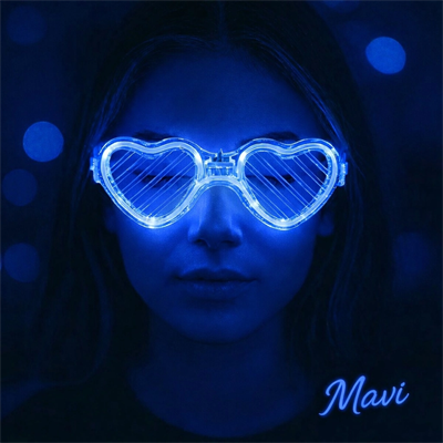 Mavi Led Işıklı Kalp Gözlük – 3 Modlu Parti  Glow Gözlüğü
