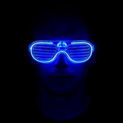 Mavi Led Işıklı Parti Gözlüğü - Neon Glow Şerit Gözlük 3 Modlu (3936)