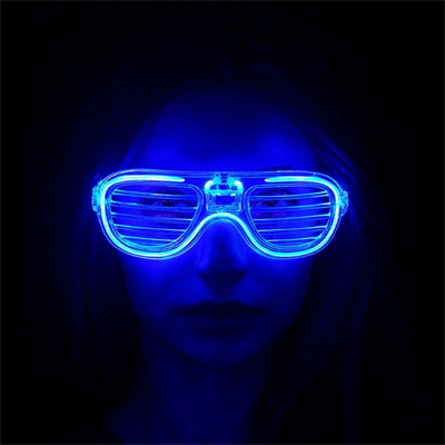 Mavi Led Işıklı Parti Gözlüğü - Neon Glow Şerit Gözlük 3 Modlu