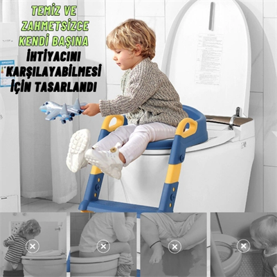Mavi Merdivenli Çocuk Klozet Tuvalet Eğitimi Aparatı