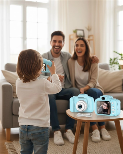 Mavi Mini Dijital Kamera HD Video Fotoğraf Çekimli USB Şarjlı Hafıza Kart Destekli