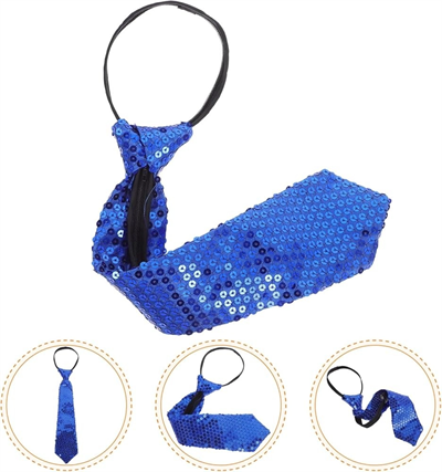 Mavi Renk Pul Payetli Işıltılı Parti Kravatı 33 Cm