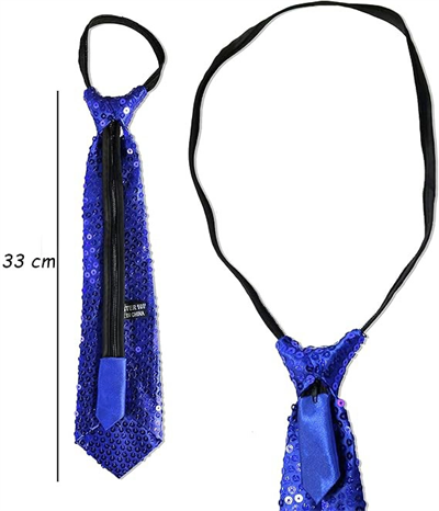 Mavi Renk Pul Payetli Işıltılı Parti Kravatı 33 cm