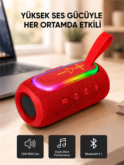 Mavi Taşınabilir Bluetooth Hoparlör Kompakt Tasarım ve Güçlü Ses