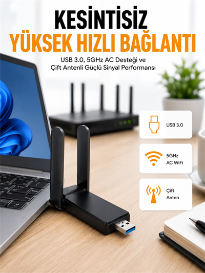 Mbps Wifi Alıcı Kablosuz Wifi Adaptörü Çift Band Çift Antenli Yeni Nesil