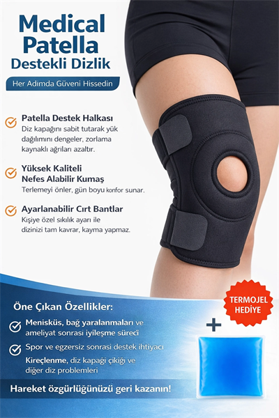 Medical Patella Destekli Ayarlanabilir Dizlik – Menisküs ve Spor İçin Diz Koruyucu