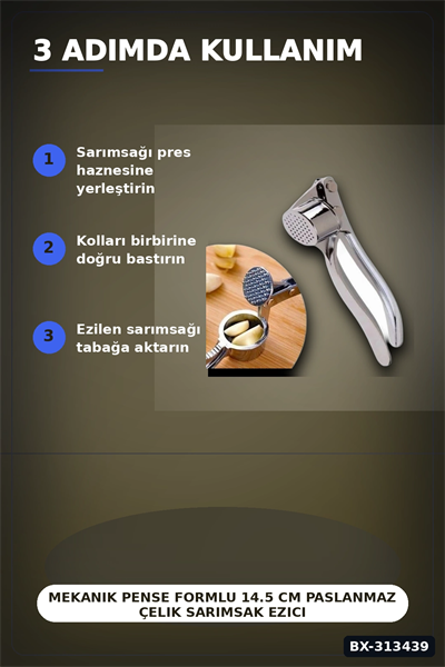 Mekanik Pense Formlu 14.5 cm Paslanmaz Çelik Sarımsak Ezici Alet 1 Adet BX-313439