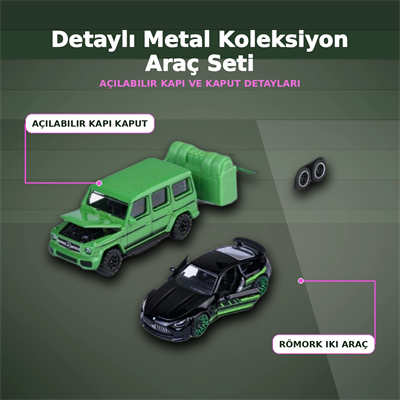 Mercedes Lisanslı 1:64 Ölçekli 19 cm AMG Deluxe Die-Cast Römorklu Araç Seti - 1 Adet Rastgele Model