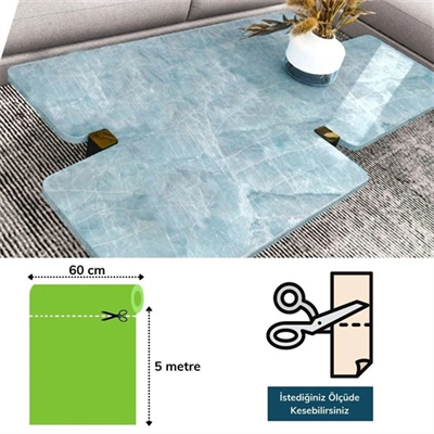 Mermer Desenli Masa Tezgah Mutfak Su Geçirmez Yapışkanlı Folyo Sticker Mavi 5x0,6m Bx40