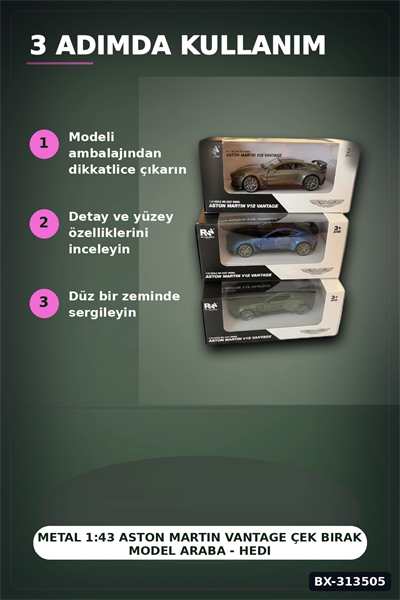 Metal 1:43 Aston Martin Vantage Çek Bırak Model Araba - Hediye Oyuncak BX-313505