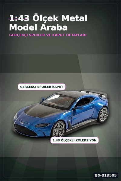 Metal 1:43 Aston Martin Vantage Çek Bırak Model Araba - Hediye Oyuncak BX-313505