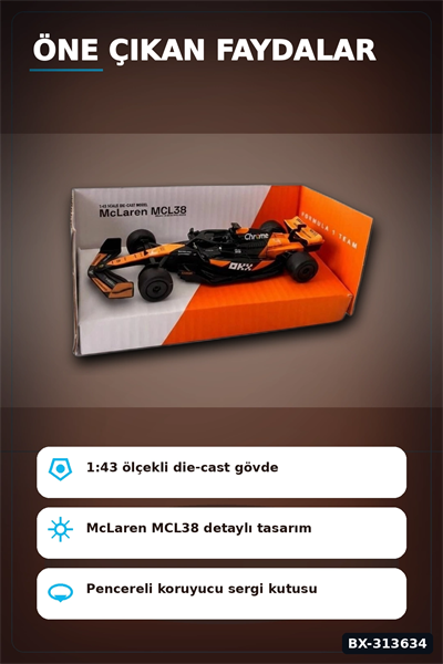Metal Diecast 1:43 McLaren F1 Çek Bırak Araba - Lisanslı Model, Koleksiyonluk Oyuncak BX-313634