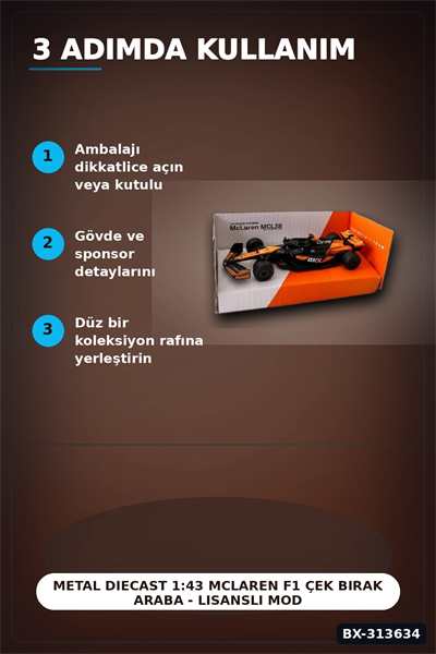 Metal Diecast 1:43 McLaren F1 Çek Bırak Araba - Lisanslı Model, Koleksiyonluk Oyuncak BX-313634