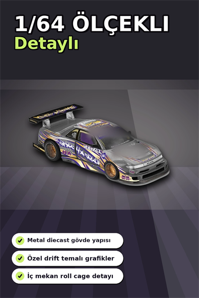 Metal Diecast 1/64 Olcek Nissan Silvia S13-R Drift Arabasi - Kaido House Koleksiyon Modeli BX-313398