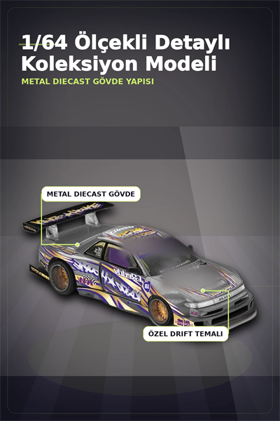 Metal Diecast 1/64 Olcek Nissan Silvia S13-R Drift Arabasi - Kaido House Koleksiyon Modeli BX-313398