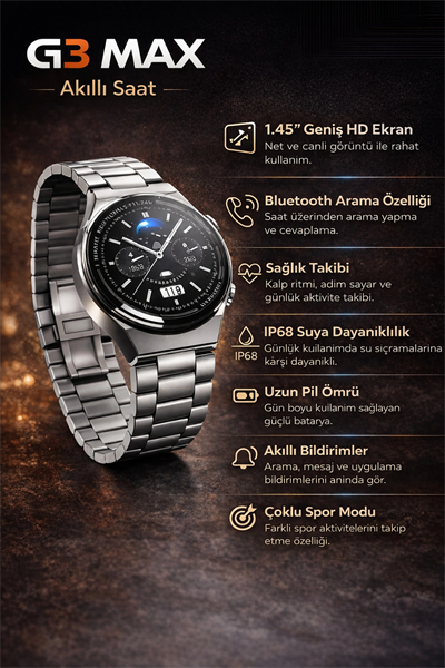 Metal Kordonlu Akıllı Saat - Nabız, Uyku Takibi, GPS ve Suya Dayanıklı Özellikler