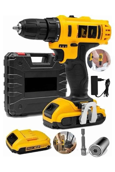 Metal Şanzıman Çift Akülü Bakır Sargı 24 Parça Led Aydınlatmalı Matkap Seti