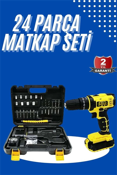 Metal Şanzıman Çift Akülü Bakır Sargı 24 Parça Led Aydınlatmalı Matkap Seti