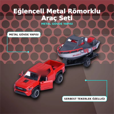 Metal Şasi Römorklu Araç Oyuncak Seti - Çekici ve Traktör Modelleri (1 Adet Rastgele Model)