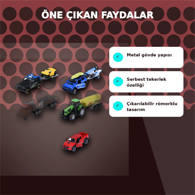 Metal Şasi Römorklu Araç Oyuncak Seti - Çekici ve Traktör Modelleri (1 Adet Rastgele Model)