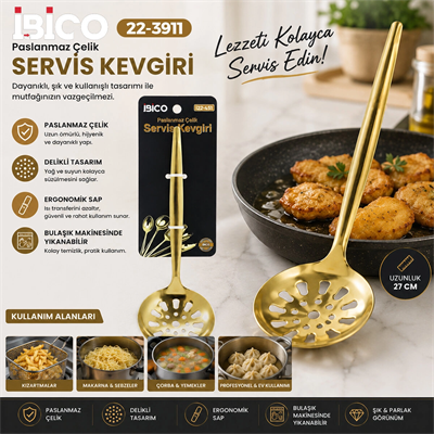Metal Servis Kevgiri - 27 cm - Gold Renk
