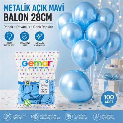 Metalik - Açık Mavi Balon 11 Inc - 28cm - 100pcs Bx40