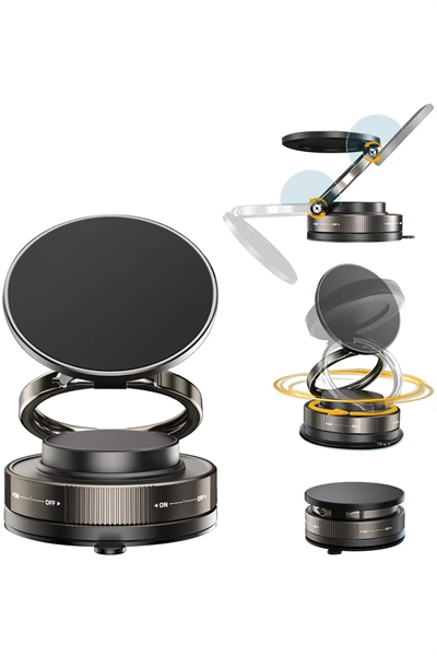 Metalik Magsafe Telefon Tutucu Tüm Yüzeylerle Uyumlu Vakumlu 360 Dönen Oynar Başlık