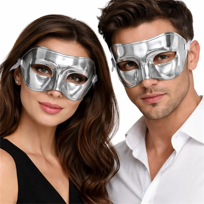 Metalize Parlak Parti Maskesi Gümüş Renk 16x7 Cm