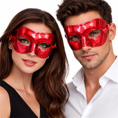 Metalize Parlak Parti Maskesi Kırmızı Renk 16x7 Cm