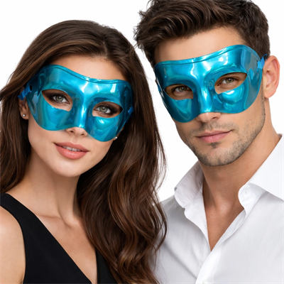 Metalize Parlak Parti Maskesi Turkuaz Mavi Renk 16x7 Cm