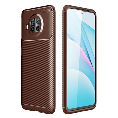 Mey İthalat®   Mi 10T Lite Kılıf Auto Focus Karbon Kapak - Kahverengi