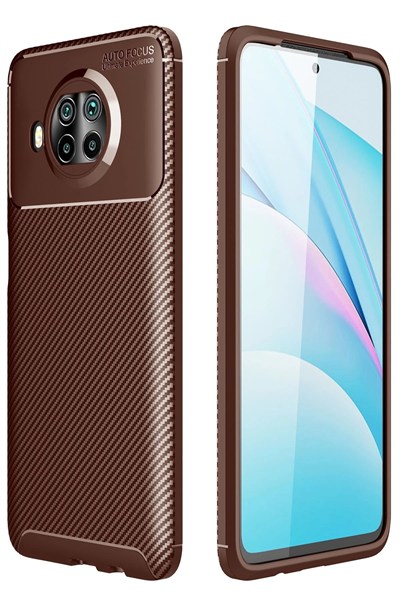 Mey İthalat®   Mi 10T Lite Kılıf Auto Focus Karbon Kapak - Kahverengi