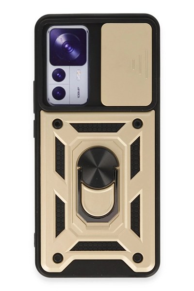 Mey İthalat®   Mi 12T Pro Kılıf Pars Lens Yüzüklü Silikon - Gold