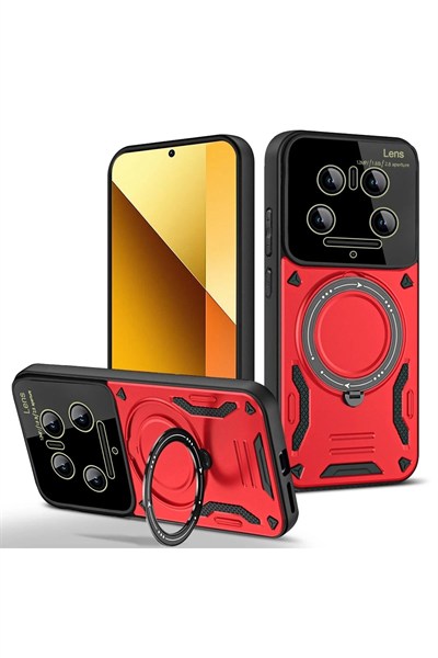 Mey İthalat®   Mi 14 Ultra Kılıf Joy Lens Standlı Kapak - Kırmızı