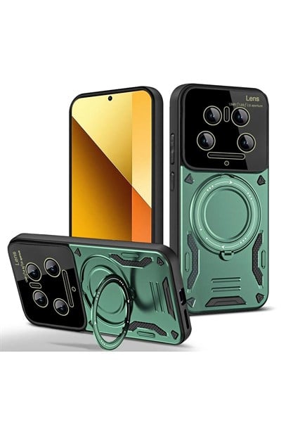 Mey İthalat®   Mi 14 Ultra Kılıf Joy Lens Standlı Kapak - Koyu Yeşil