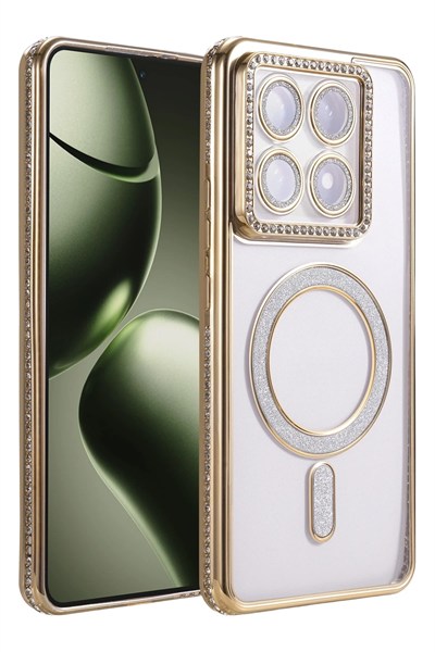 Mey İthalat®   Mi 14T Pro Joke Simli Magneticsafe Kılıf - Gold