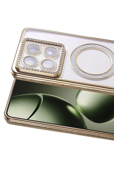 Mey İthalat®   Mi 14T Pro Joke Simli Magneticsafe Kılıf - Gold
