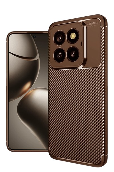 Mey İthalat®   Mi 14T Pro Kılıf Auto Focus Karbon Kapak - Kahverengi