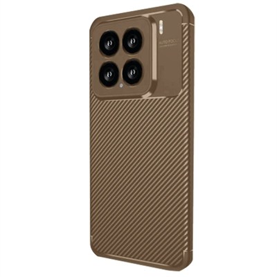 Mey İthalat®   Mi 15 Kılıf Auto Focus Karbon Kapak - Kahverengi
