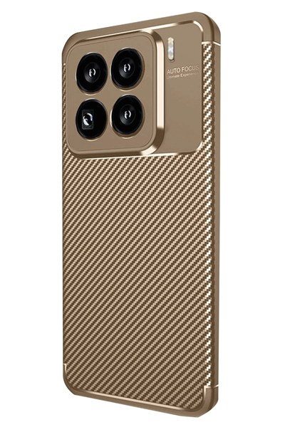 Mey İthalat®   Mi 15 Pro Kılıf Auto Focus Karbon Kapak - Kahverengi