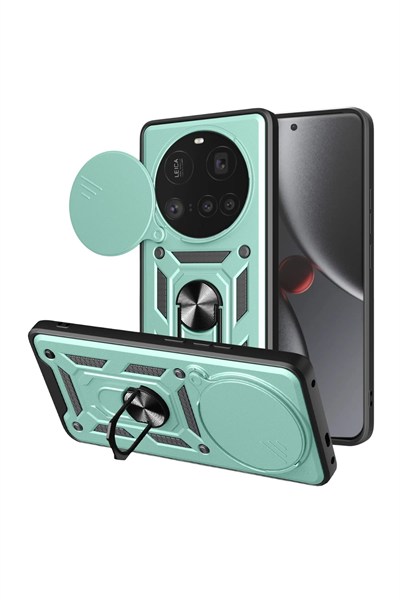 Mey İthalat®   Mi 15 Ultra Kılıf Pars Lens Yüzüklü Silikon - Yeşil