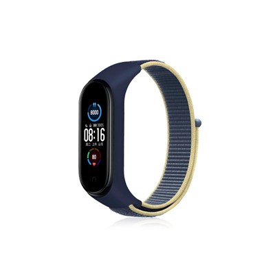 Mey İthalat®   Mi Band 4 Hasırlı Cırtcırtlı Kordon - Sarı-Lacivert