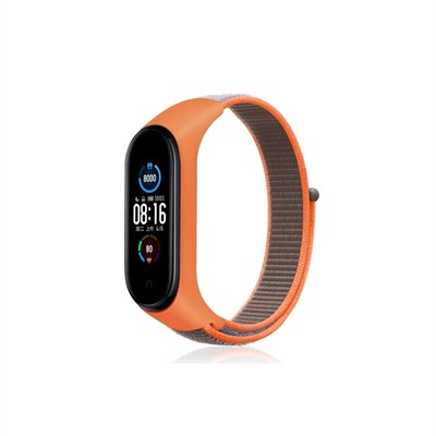 Mey İthalat®   Mi Band 4 Hasırlı Cırtcırtlı Kordon - Turuncu-Gri